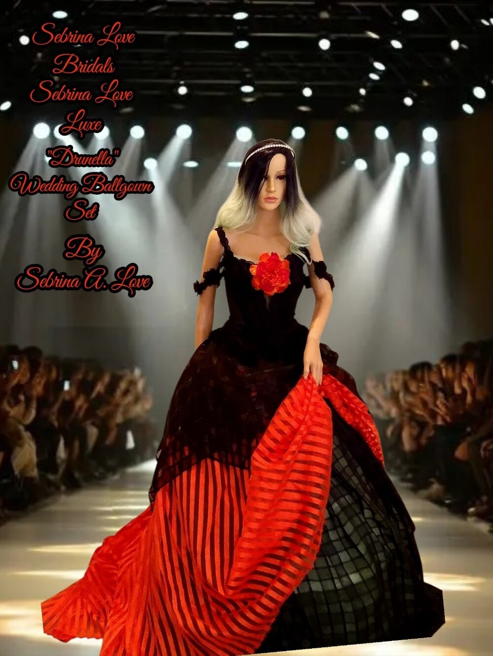 DRUNELLA Goth Black & Orange Wedding Ballgown Set